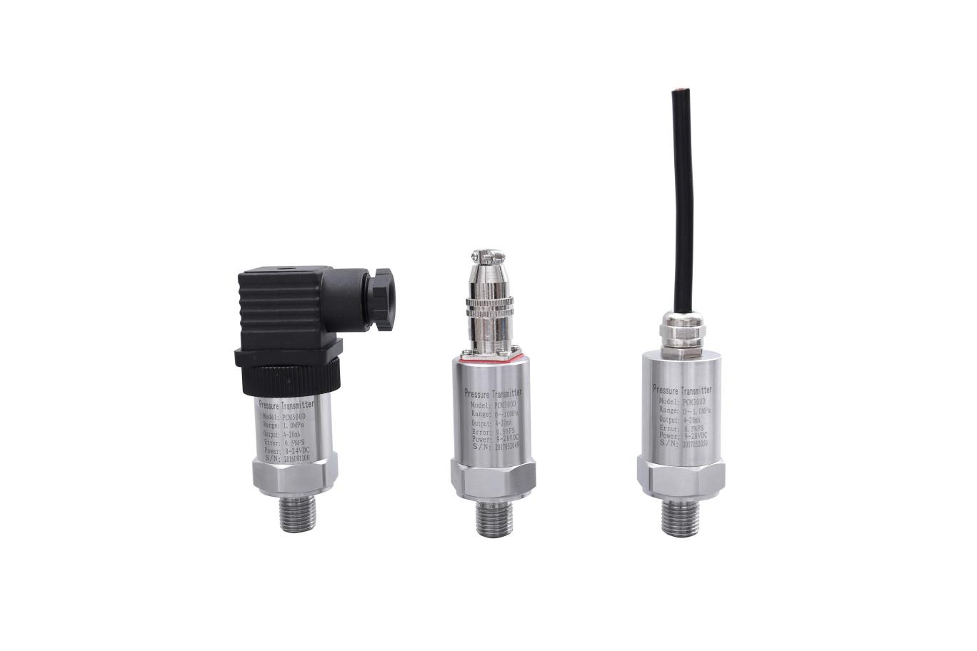PCM300系列壓力變送器為不銹鋼圓筒外殼，采用直接引線或國際通用的DIN43650赫斯曼接線盒。外殼防護等級高，因為其精巧的外形，主要適用于室內及機械設備的配套上，廣泛應用于對各種氣體、液體和蒸汽的壓力、液位的自動化檢測和控制中，測量范圍廣、精度高、穩(wěn)定性好、性能可靠、安裝使用方便等特點，具有反向極性保護、防雷擊性能好，抗射頻干擾能力強。該產品廣泛應用于石油、化工、冶金、航空、航天、醫(yī)療設備、車輛、制冷機、壓縮機等行業(yè)的過程控制及測量。